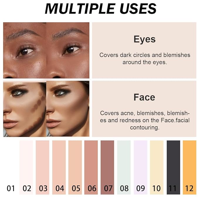 Kaely Color Correcting Concealer,Cream Pot Concealer Full Coverage,under Eye Concealer Palette for Conceals Dark Circles,Waterproof Foundation Face Makeup,07 Dark Coffee-BrightBean Baby