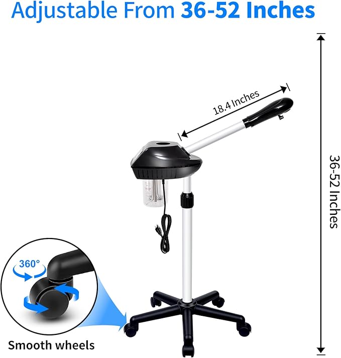 Professional Facial Steamer on Wheels, Facial Steamer for Facial Deep Cleaning, Facial Humidifier for Spa, Adjustable Height for Spa, Salon and at Home Use-BrightBean Baby