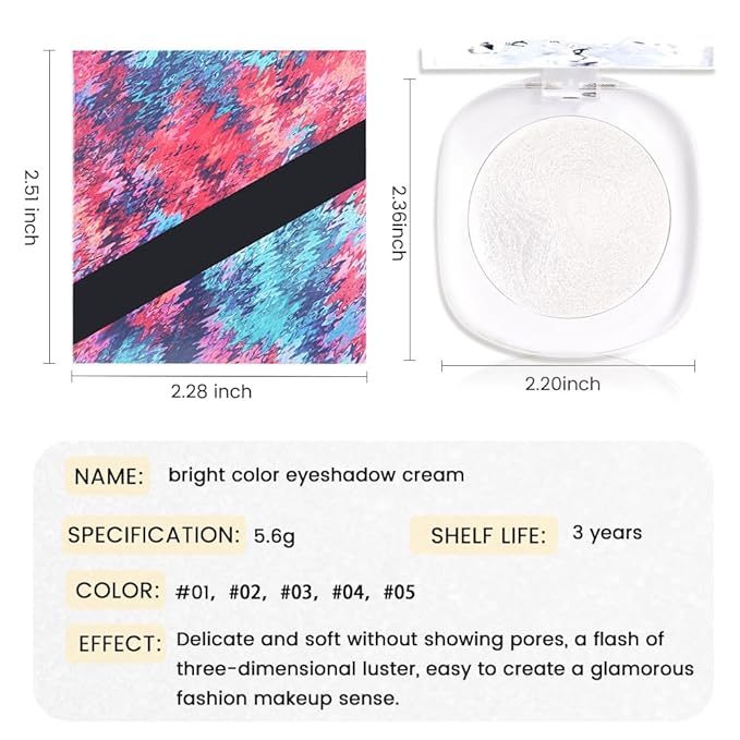 Eye shadow low saturation delicate long-lasting eye shadow palette, Monochrome Glittler Eyeshadow, pressed glitter eyeshadow, Glittle Pressed Powder Single Vegan Eyeshadow, (04 Glittle Pearl White)