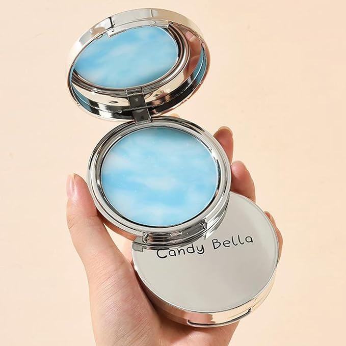 Blue Matte Powder Oil Control Face Pressed Powder Jelly Pressed Powder Face Makeup Setting Powder, Chillab Polvo Compacto with Mini Powder Puff, for Silky Blurring Oil Control Long-Lasting Makeup-BrightBean Baby