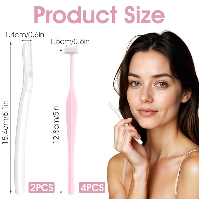 6pcs Eyebrow Razors for Women, Multipurpose Trimmers Set Precision Facial T Shape Shaver Hair Removal Tools Portable Face Exfoliating Dermaplaning Kit with Protective Cover Peach Fuzz
