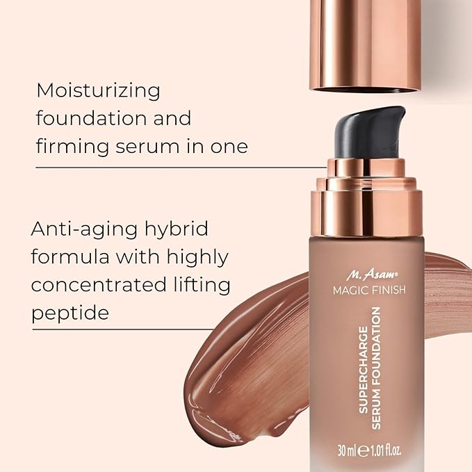 M. Asam MAGIC FINISH Supercharge Serum Foundation Deep Almond (1.01 Fl Oz) - Moisturizing Make Up & Firming Face Serum In One, Anti-aging CC Cream With Optimal Coverage & Hyaluronic Acid-BrightBean Baby