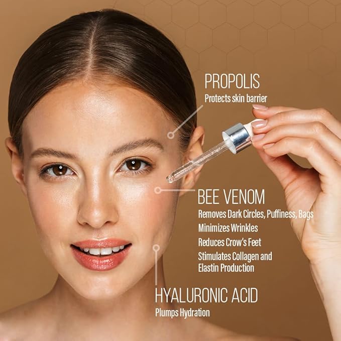 BEE and YOU Eye Cream, Anti Aging, Anti Wrinkle Serum 100% Natural with Bee Venom, Propolis Extract, Raw Honey, Hyaluronic Acid, For Dark Circles Under Eye Treatment and Puffiness, Skin Care, 15ml-BrightBean Baby