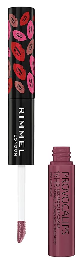 Rimmel London Provocalips 16hr Kiss-Proof Lip Color - Two-Step Liquid Lipstick to Lock in Color and Shine - 220 Lazy Daze, .14 fl.oz.