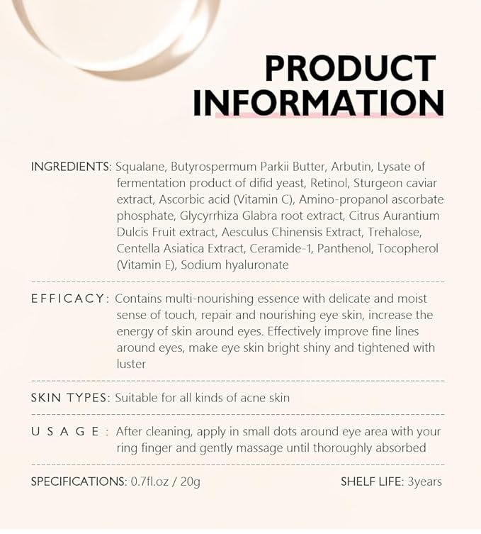 Retinol Eye Cream, Anti-Aging with Vitamin C & Ceramide for Dark Circles, Wrinkles & Fine Lines, Crow’s Feet, 0.7 fl.oz-BrightBean Baby