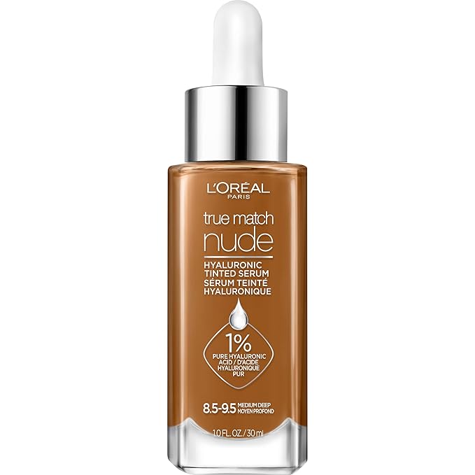 L'Oreal Paris True Match Nude Hyaluronic Tinted Serum Foundation with 1% Hyaluronic acid, Medium Deep 8.5-9.5, 1 fl. oz.-BrightBean Baby