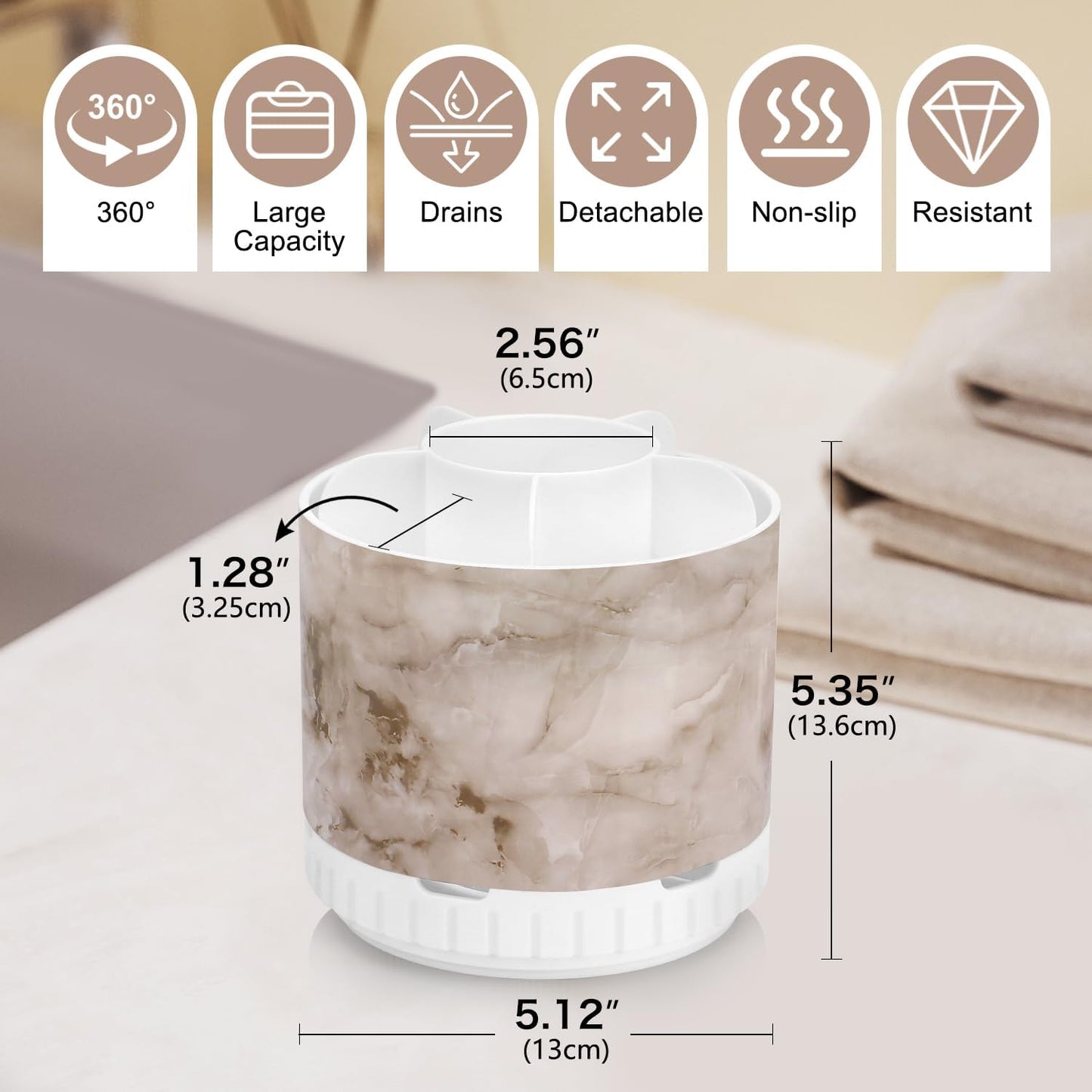 Marble Toothbrush Holders - 360° Rotating Detachable 6 Slots Kids Electric Toothbrush and Toothpaste Holde for Bathroom Accessories Organization Countertop Vanity Sink Storage-BrightBean Baby