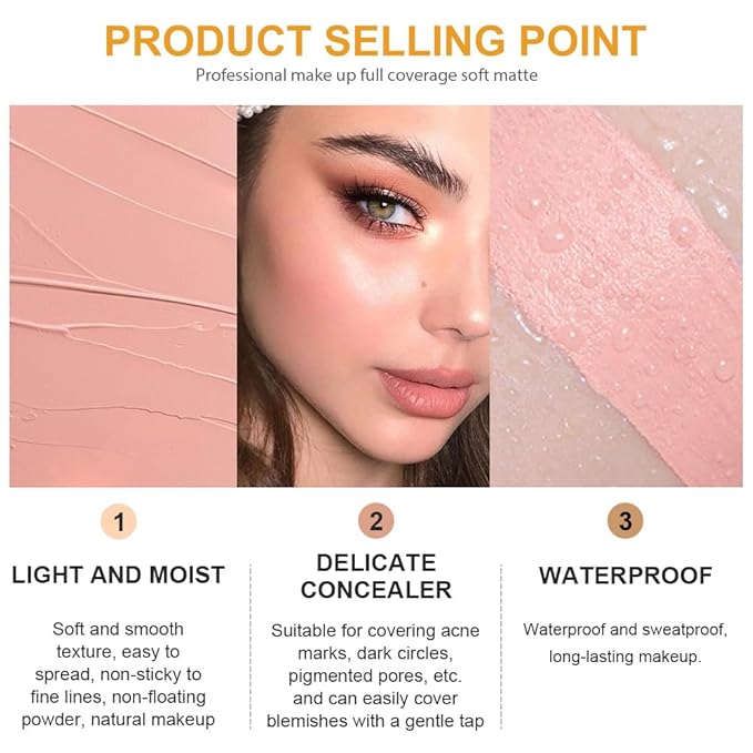 Kaely 2Pcs Pot Concealer Full Coverage Set,under Eye Brightener Concealer for Conceals Dark Circles,Waterproof Foundation Face Makeup Brush Kit,Color Correcting Concealer,02+04-BrightBean Baby