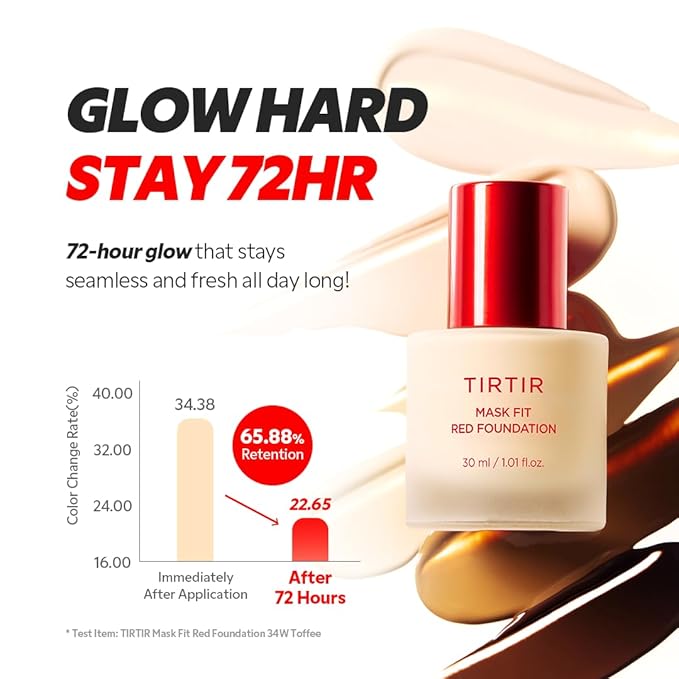 TIRTIR Mask Fit Red FoundationㅣLong Lasting Flawless Coverage, Energy Essence, Lightweight, Hydrating, Pore-Blurring, Breathable Satin Finish, Makeup, Radiant Skin, #24N Latte, 1.01 Fl Oz-BrightBean Baby