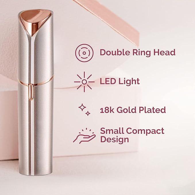Women's Painless Hair Remover for Women, Battery Powered Facial Hair Shaver for Lips, Chin, Neck, and Cheek with 2 Replacement Heads and 1 Battery