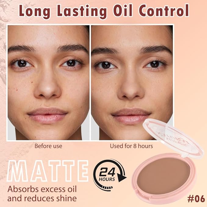 Oil Control Face Pressed Powder, Matte powder setting powder, long-lasting and waterproof loose powder, Flawless Lightweight Face Cosmetics, Cruelty-free, (06, 1 Pcs)-BrightBean Baby
