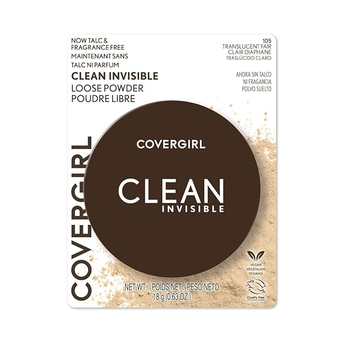 COVERGIRL Clean Invisible Loose Powder - Loose Powder, Setting Powder, Vegan Formula - Translucent Fair, 20g (0.7 oz) (Pack of 2)-BrightBean Baby
