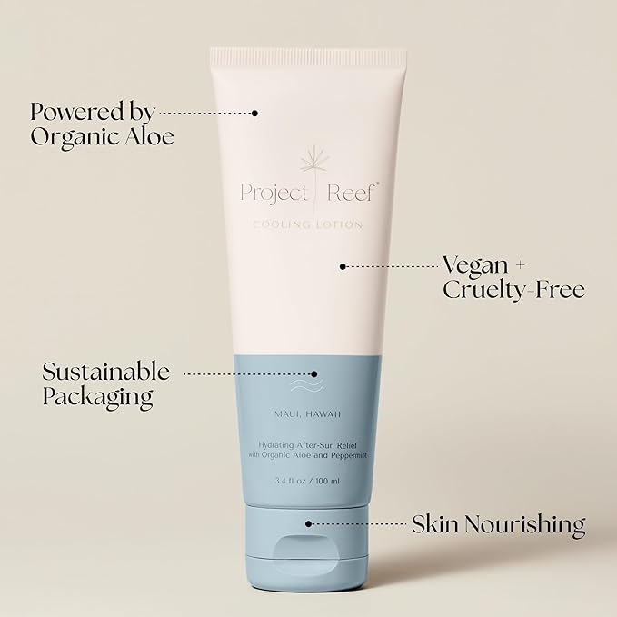 After Sun Cooling Lotion w/Organic Aloe Vera, Peppermint, Shea Butter, Vitamin E - Natural Vegan Sunburn Relief, Aftersun Care