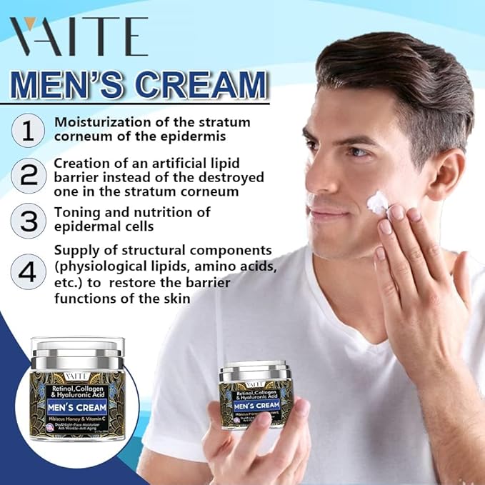 VAITE Mens Face Skin Moisturizer with Collagen, Retinol Ant-Aging, Anti-Wrinkle Under the Eyes Men's cream care for Face with Hibiscus & Honey, Hyaluronic acid, Vitamin C Made in USA-BrightBean Baby