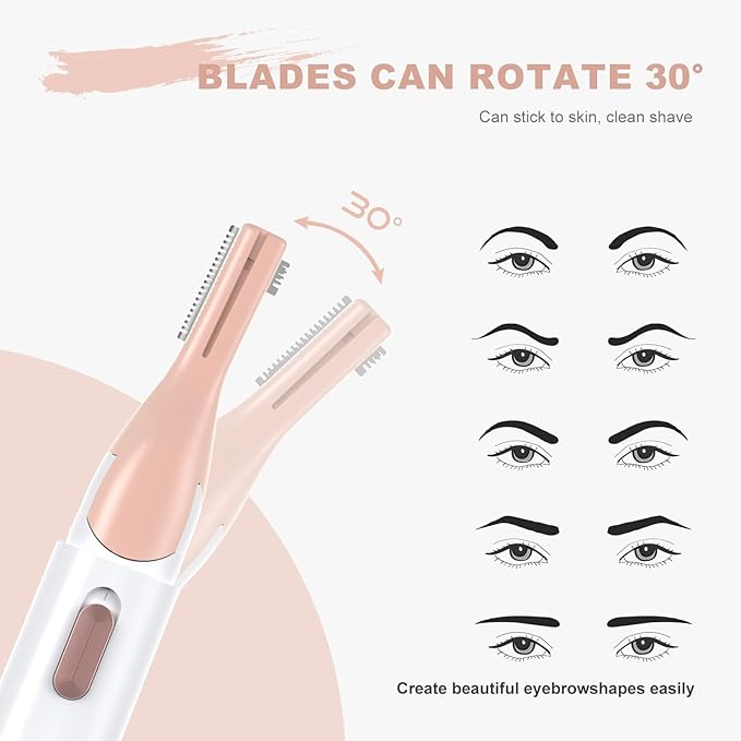 Eyebrow Trimmer, Women's Facial Hair Remover & Eyebrow Trimmer with Pivoting Head - Rechargeable Double-Sided Eyebrow Razor with Comb, Portable Eyebrow Razor Electric, Easy Cleaning (White)