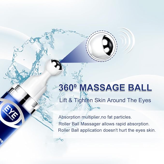 Caffeine Eye Serum,Under Eye Roller Serum with 360° Massage Ball,Eye Contour Cream for Dark Circles and Puffiness Wrinkles Fine Lines-BrightBean Baby