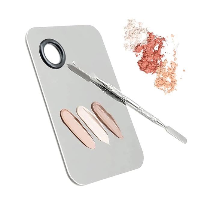 6 in 3 Set Makeup Mixing Palettes, 2 Pcs Stainless Steel Nail Art Palette with 2 Makeup Spatula for Foundation Makeup Tools Eyeshadow Nail Art (4 in 2 Silver Heart Rectangular)-BrightBean Baby