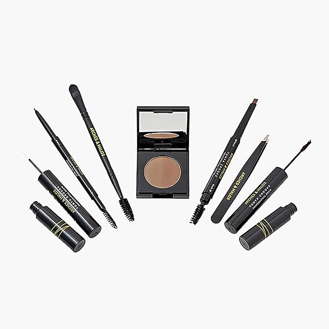 Arches & Halos - Ultimate Brow Hero Kit - Eyebrow Styling Makeup Kit, Pencil, Gel, Shading, Powder, Mousse, Natural and Bold Precise Brow Shaper - Hypoallergenic, Vegan - 7 Pc Kit, Medium-BrightBean Baby