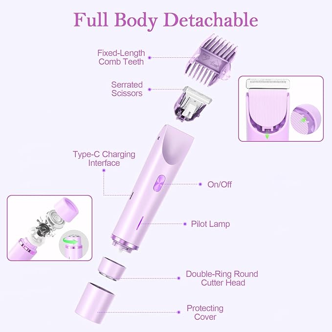 Dermave Bikini Shaver 2.0, 2025 New Glow Aura Bikini Trimmer for Women, 2 in 1 Dual Head Electric Razors for Women, IPX7 Waterproof Wet & Dry Electric Shaver, Portable Body Shaver (Purple)-BrightBean Baby