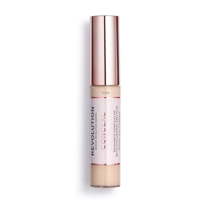 Makeup Revolution Conceal and Hydrate Concealer, Full Coverage & Matte Finish, C3.5 for Fair/Light Skin Tones, Vegan & Cruelty-Free, 0.7 Fl Oz-BrightBean Baby