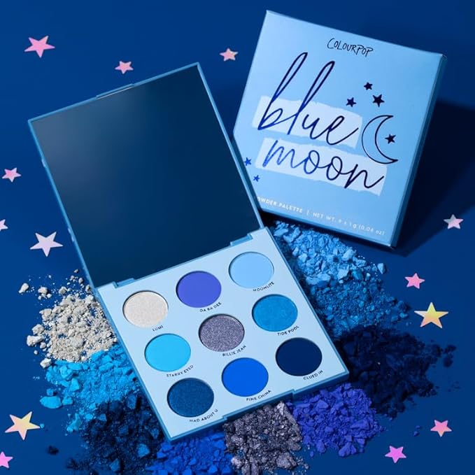 ColourPop Blue Moon Shadow Palette - Monochromatic Blue Shadow Palette with Matte, Metallic and Duochrome Finishes - High-Pigment Eye Makeup with a Long-Wearing Formula (0.3 oz)-BrightBean Baby