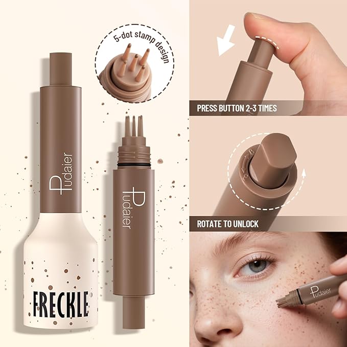 Freckle Stamp Pen, Fake Freckles Stain Marker,5-Dot Faux Liquid Freckle Stamp Cushion for Natural and Lifelike Sunkissed Makeup,Quick Dry Long-Lasting Face Freckle Pencil Tool,03#Coffee-BrightBean Baby