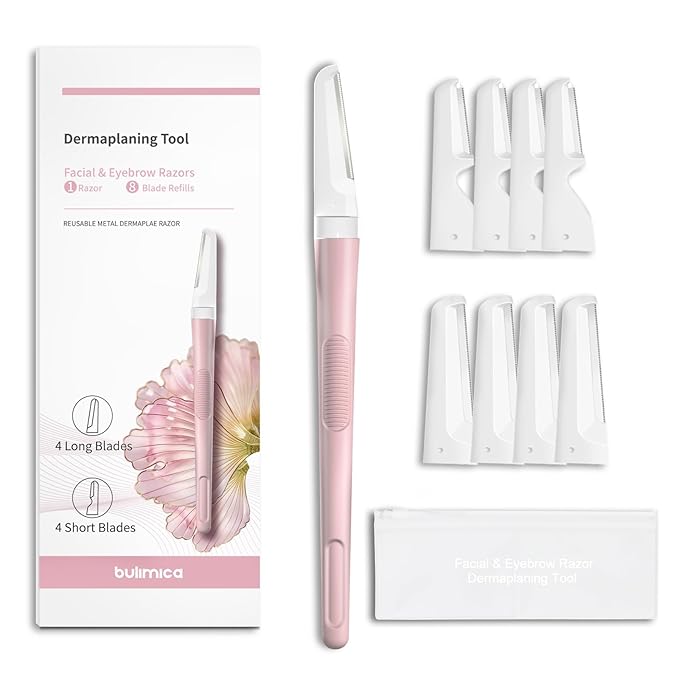 Face Razors for Women, Dermaplane Razor for Women Face, Eyebrow Razor, Facial Razors, Dermaplaning Tool, Reusable Metal Handle with 8 Microblades for Sensitive Skin, Peach Fuzz Remover, Pink