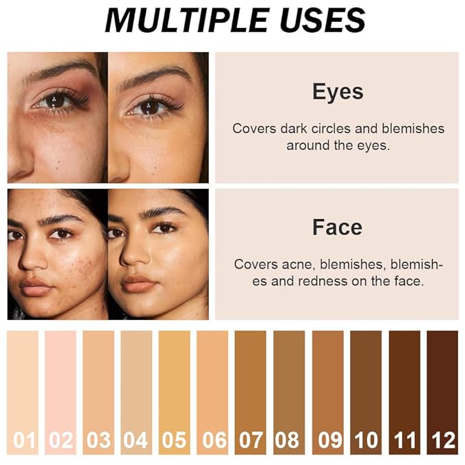 Kaely 2Pcs Cream Pot Concealer Full Coverage Set,Conceal Brighten Dark Circles,under Eye Color Correcting Concealer,Waterproof Foundation Palette with Brush,corrector de ojeras,Vegan Makeup,07+08-BrightBean Baby