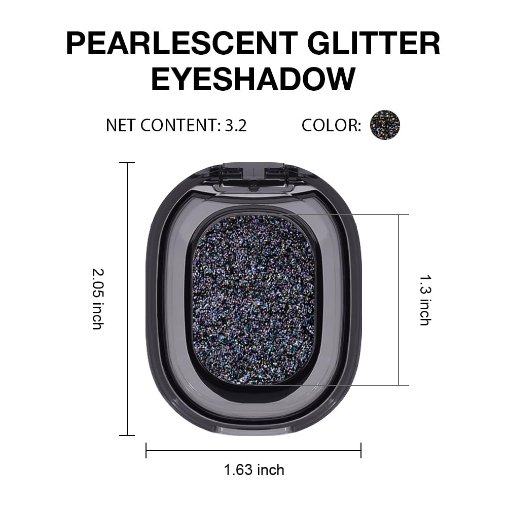 Black Glitter Eyeshadow Palette Makeup for Women, Glitter Shimmer Metallic Holographic Iridescent Single Monochrome Eyeshadow Halloween Birthday Party Wear Makeup, Sombras Crema Para Ojos-BrightBean Baby