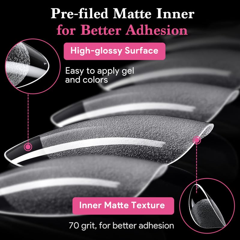 Short Almond False Nail Tips, 15 Sizes 510 PCS Clear Soft Press On Fake Nail Pre-shaped Half Matte Full Cover Gel Nail Tips Extensions Strong Thick Long Lasting for DIY Beginners & Salon Manicure-BrightBean Baby