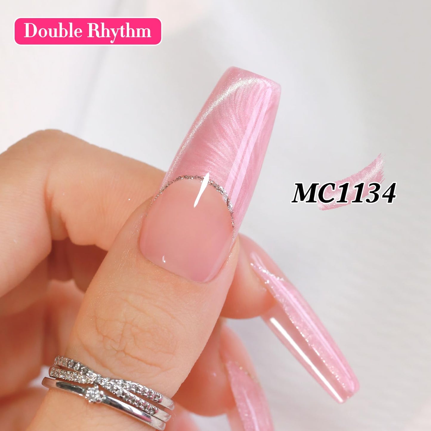 Double Rhythm 15ML Ice Glass Cat Eye Gel Polish with Magnet Holographic Glitter Shimmer Translucent Sheer Color Salon Soak Off Magnetic Nail at Home (Mermaid Pink-MC1134)-BrightBean Baby