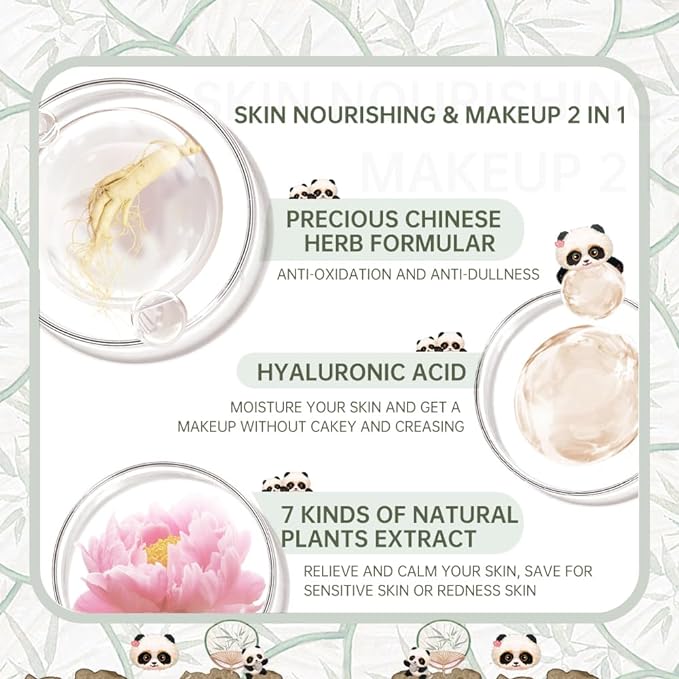 CATKIN Panda Land Full Coverage Cushion Fondation, Breathable Hydrating Nourishing Poreless Face Makeup Save for Sensitive Skin,Sheer Finish (W11 Light)-BrightBean Baby