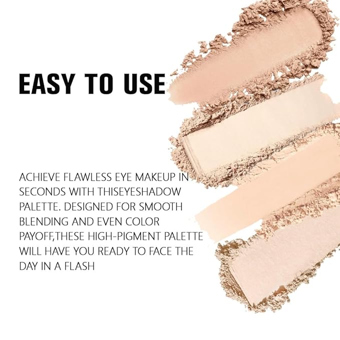 4 Colors Light Beige Nude Pink Ivory Eye Shadow Powder Palette Makeup, Neutral Matte Shimmer Cream Quad Eyeshadow Palette for Women Highly Pigmented Waterproof, paleta de sombras de ojos, Vegan-BrightBean Baby