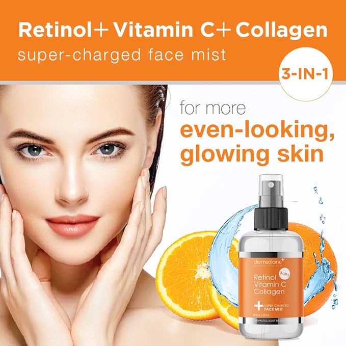 3 in 1 Super-Charged Anti-Aging Face Mist w/Retinol, Vitamin C + Collagen | Hydrates, Refreshes & Brightens for a More Glowing Complexion | 4 fl oz, 120 ml-BrightBean Baby