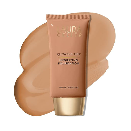 LAURA GELLER NEW YORK Quench-n-Tint Hydrating Foundation - Medium/Deep - Sheer to Light Buildable Coverage - Natural Glow Finish - Lightweight Formula with Hyaluronic Acid-BrightBean Baby