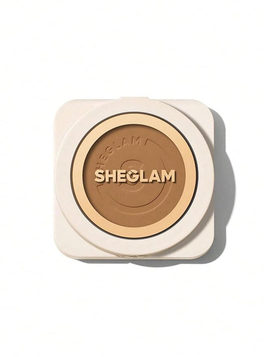 SHEGLAM SKin-Focus Full Coverage Powder Foundation Oil-Control Lightweight Face Pressed Powder Makeup-Saddle-BrightBean Baby