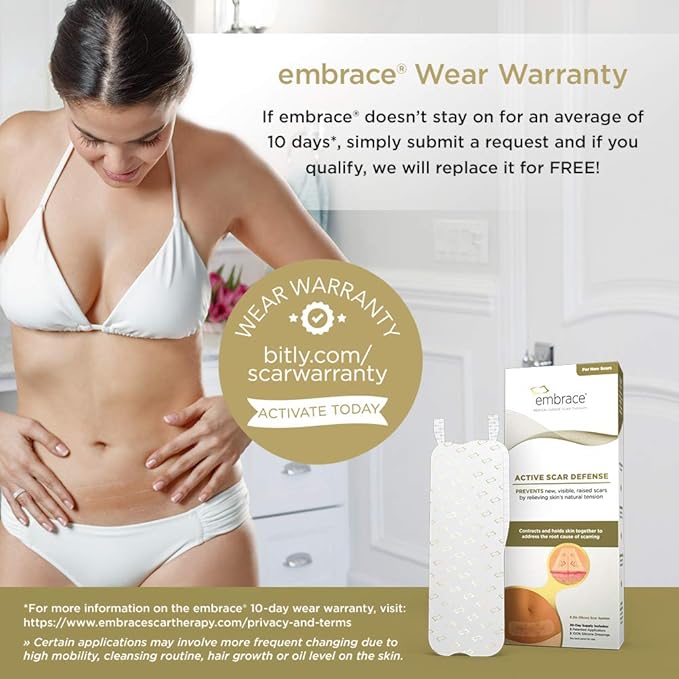 Embrace Active Scar Defense for New Tummy Tuck Scars, FDA-Cleared Extra-Large Silicone Scar Sheets, 30 Day Supply-BrightBean Baby