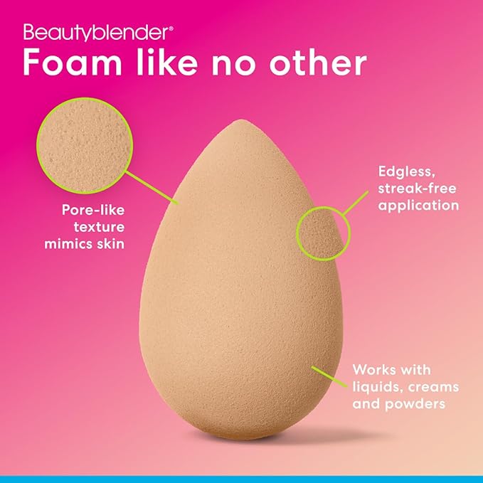 Beautyblender® | Nude Beige Beauty Blender Makeup Sponge, Super-Soft Foam Easily Blends Foundations, Powders & Creams, Made in USA, Reusable, Washable, Streak Free Application, Vegan, Cruelty Free-BrightBean Baby