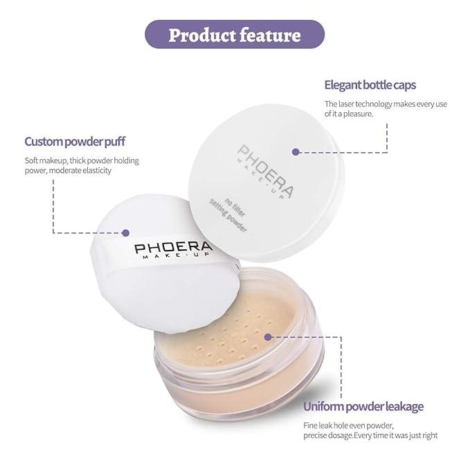 PHOERA Setting Powder Controls Oil,Setting Powder Makeup Light,Loose Powder Makeup Coverage,Loose Setting Powder Mini,0.17oz (01#Translucent)-BrightBean Baby