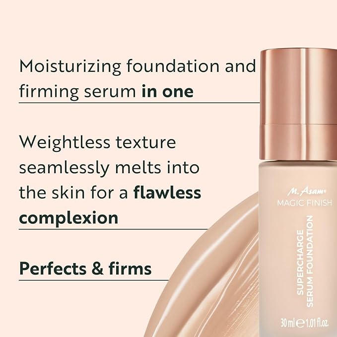 M. Asam MAGIC FINISH Supercharge Serum Foundation Soft Ivory (1.01 Fl Oz) - Moisturizing Make Up & Firming Face Serum In One, Anti-aging CC Cream With Optimal Coverage & Hyaluronic Acid-BrightBean Baby