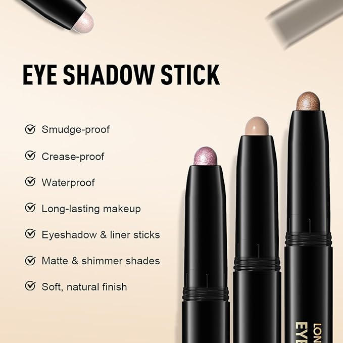Eyeshadow Stick Matte Eye Shadow Pencil Cream to Powder Eye Brightener Crayon Long-Lasting Crease-Proof Neutral Eyeshadow Buildable & Blendable High Pigmented Eye Liner Makeup for Women, 2 PECAN