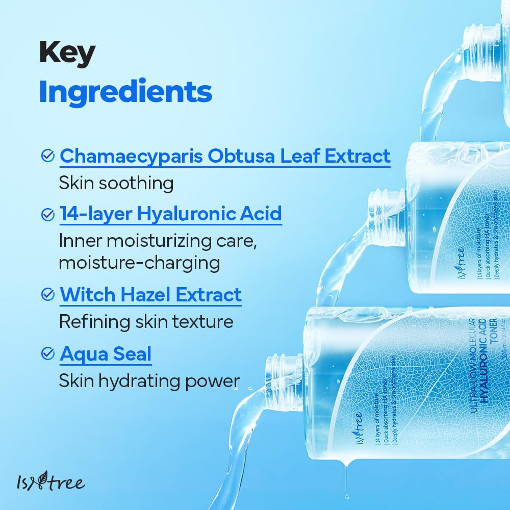 ISNTREE Ultra-Low Molecular Hyaluronic Acid Toner 300ml, 10.14 fl.oz | Korean Skincare | Quick Absorbing | Deep Hydration & Skin Smoothing | Vegan & Fragrance-Free-BrightBean Baby