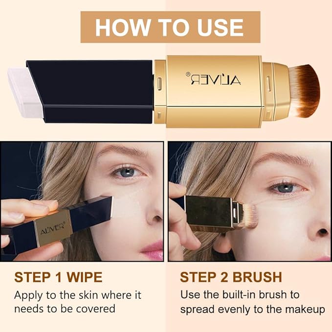 2 IN 1 Design Foundation & Brush, Face Makeup Foundation, Portable Makeup Concealers, Color Changing Foundation, Concealer Cover Concealer-BrightBean Baby