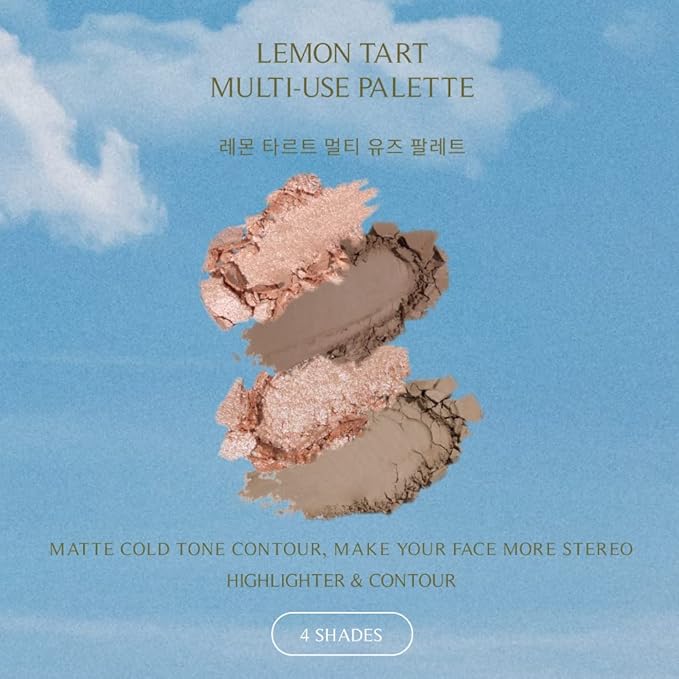 FreshO2 x Pony | Lemon tart multi-use Palette | 2 shades of highlight and 2 shades of contour| Delicate pearl like shimmer, super smooth | Made In Taiwan | Vegan Cruelty Free