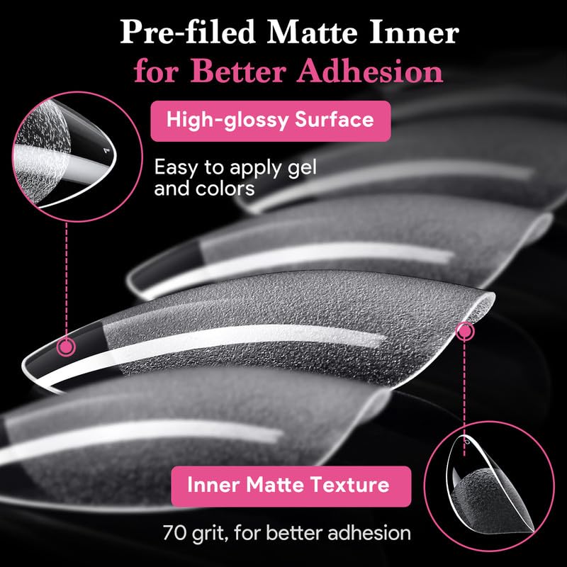 Extra Short Almond False Nail Tips, 15 Sizes 510 PCS Clear Soft Press On Fake Nail Pre-shaped Half Matte Full Cover Gel Nail Tips Extensions Thick Long Lasting for DIY Beginners & Salon Manicure-BrightBean Baby