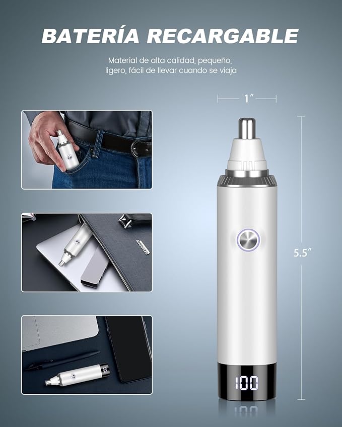 Ear & Nose Hair Trimmer with LED Display for Men Women,Painless USB Rechargeable Eyebrow & Facial & Nose Hair Trimmer Clipper,Professional IPX7 Waterproof Dual Edge Blades 12,000 RPM (White)