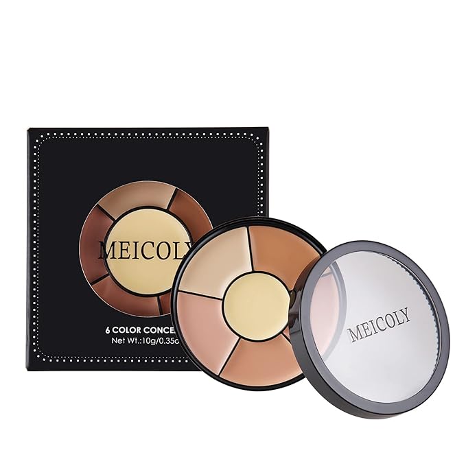 MEICOLY 6 Shades High Coverage Concealer,Tattoo Cover Palette,Cover Bruises, Tattoos, Age Spots, Vitiligo, Birthmarks,with 8 pcs White Makeup Sponges-BrightBean Baby