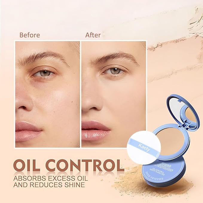 evpct Kaely Oil Control Pressed Face Powder, Get Smooth Flawless Fine Lines and Lightweight Finishing Foundation, Control Shine Long Lasting Waterproof Face Setting Powder Cosmetic, 05 Ivory Buff-BrightBean Baby