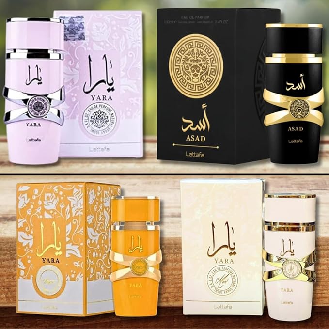 Lattafa for Unisex 4 Piece Eau de Parfum Gift Set (Yara for Women + Yara Moi for Women + Yara Tous for Women + Asad for Men) 3.4 Ounce/100 ml each-BrightBean Baby