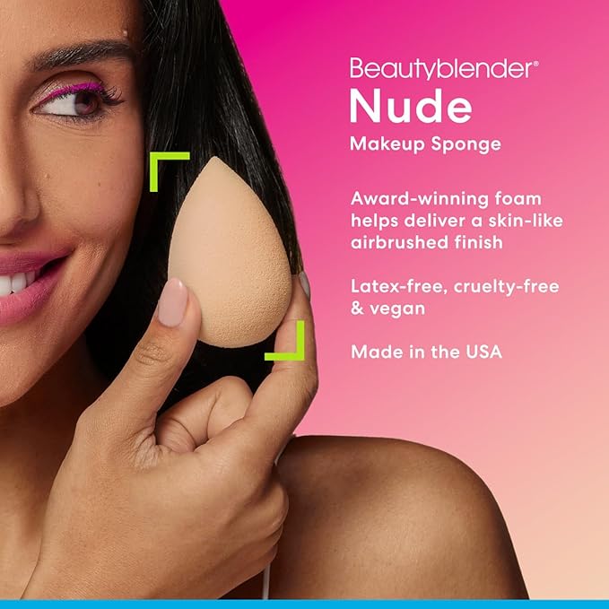 Beautyblender® | Nude Beige Beauty Blender Makeup Sponge, Super-Soft Foam Easily Blends Foundations, Powders & Creams, Made in USA, Reusable, Washable, Streak Free Application, Vegan, Cruelty Free-BrightBean Baby